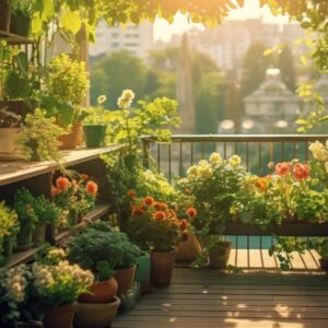 Terrace with potted plants and flowers